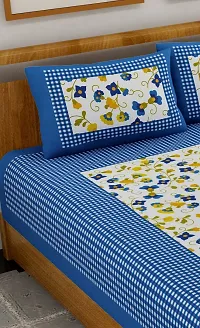 New Collection Blue Cotton Printed Double Bedsheet With Pillow Covers-thumb2