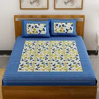 New Collection Blue Cotton Printed Double Bedsheet With Pillow Covers-thumb1