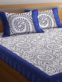 New Collection Blue Cotton Printed Double Bedsheet With Pillow Covers-thumb2