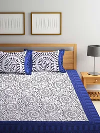 New Collection Blue Cotton Printed Double Bedsheet With Pillow Covers-thumb1