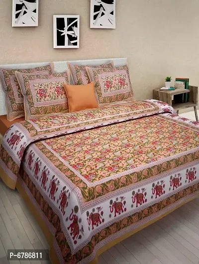 New Collection Brown Cotton Printed Double Bedsheet With Pillow Covers