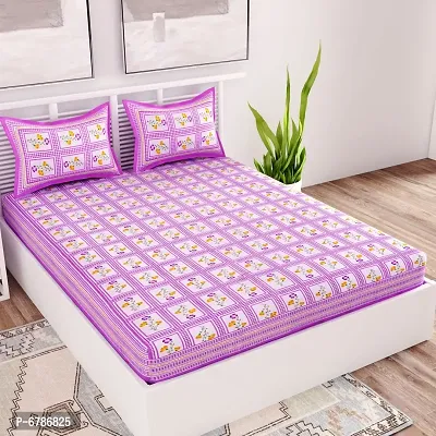 New Collection Purple Cotton Printed Double Bedsheet With Pillow Covers