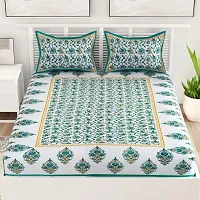 New Collection Turquoise Cotton Printed Double Bedsheet With Pillow Covers-thumb1