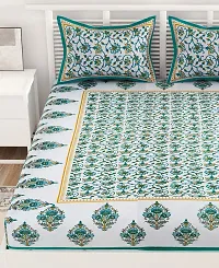 New Collection Turquoise Cotton Printed Double Bedsheet With Pillow Covers-thumb3