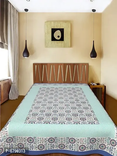 Designer Blue  Cotton Printed Single Bedsheet