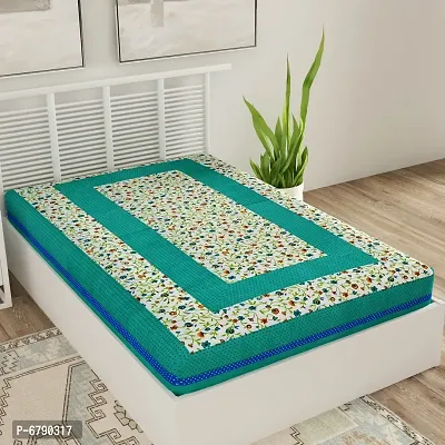 Designer Green Cotton Printed Single Bedsheet