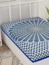 Designer Blue Cotton Printed Single Bedsheet-thumb2