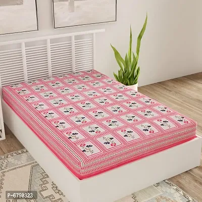 Designer Pink Cotton Printed Single Bedsheet-thumb0