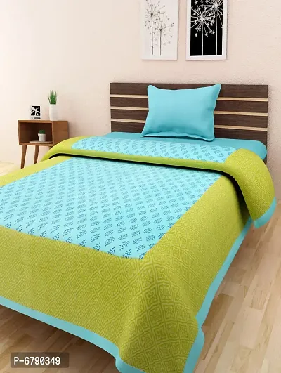 Designer Green Cotton Printed Single Bedsheet