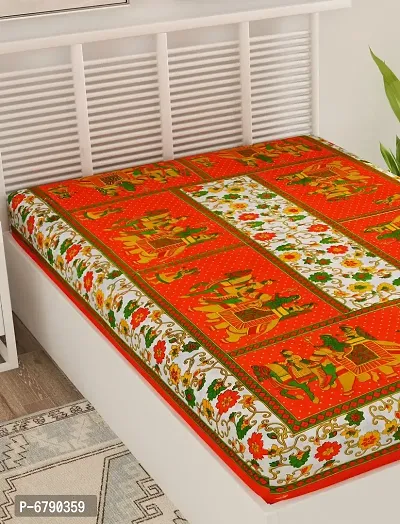 Designer Orange Cotton Printed Single Bedsheet-thumb3