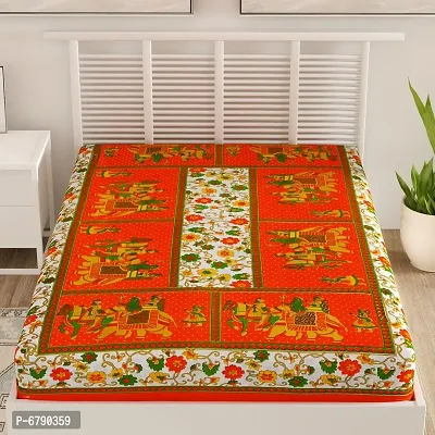 Designer Orange Cotton Printed Single Bedsheet-thumb2