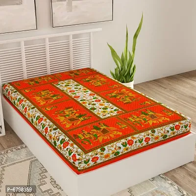 Designer Orange Cotton Printed Single Bedsheet