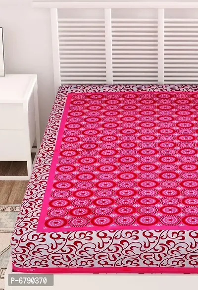 Designer Pink Cotton Printed Single Bedsheet-thumb4