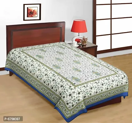 Designer Blue Cotton Printed Single Bedsheet-thumb0