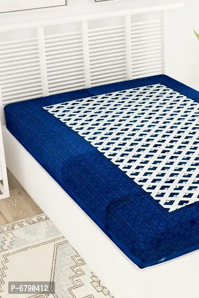 Designer Blue Cotton Printed Single Bedsheet-thumb3