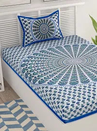 Designer Blue Cotton Printed Single Bedsheet With Pillow Cover-thumb2