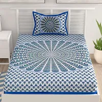 Designer Blue Cotton Printed Single Bedsheet With Pillow Cover-thumb1