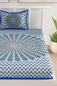 Designer Blue Cotton Printed Single Bedsheet With Pillow Cover-thumb3