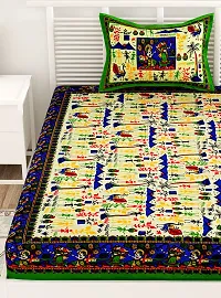 Designer Green Cotton Printed Single Bedsheet With Pillow Cover-thumb3