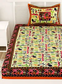 Designer Yellow Cotton Printed Single Bedsheet With Pillow Cover-thumb3