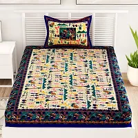 Designer Blue Cotton Printed Single Bedsheet With Pillow Cover-thumb1