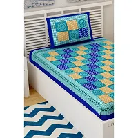 Designer Blue Cotton Printed Single Bedsheet With Pillow Cover-thumb2