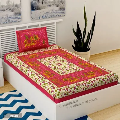 Designer Red Cotton Printed Single Bedsheet With Pillow Cover