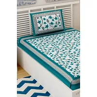 Designer Green Cotton Printed Single Bedsheet With Pillow Cover-thumb2