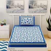 Designer Blue Cotton Printed Single Bedsheet With Pillow Cover-thumb1