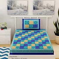 Designer Blue Cotton Printed Single Bedsheet With Pillow Cover-thumb1