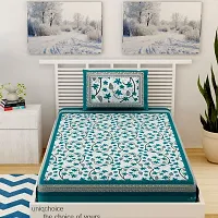 Designer Green Cotton Printed Single Bedsheet With Pillow Cover-thumb1