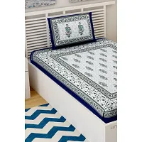 Designer Blue Cotton Printed Single Bedsheet With Pillow Cover-thumb2