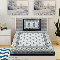 Designer Blue Cotton Printed Single Bedsheet With Pillow Cover-thumb1