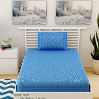 Designer Blue Cotton Printed Single Bedsheet With Pillow Cover-thumb1