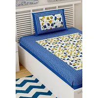 Designer Blue Cotton Printed Single Bedsheet With Pillow Cover-thumb2