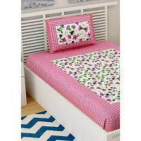 Designer Pink Cotton Printed Single Bedsheet With Pillow Cover-thumb2