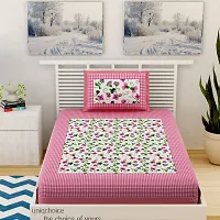 Designer Pink Cotton Printed Single Bedsheet With Pillow Cover-thumb1