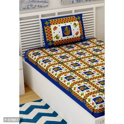 Designer Blue Cotton Printed Single Bedsheet With Pillow Cover-thumb3