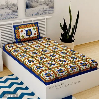 Designer Blue Cotton Printed Single Bedsheet With Pillow Cover