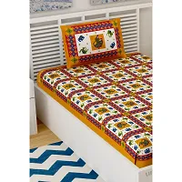 Designer Yellow Cotton Printed Single Bedsheet With Pillow Cover-thumb2