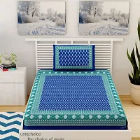 Designer Blue Cotton Printed Single Bedsheet With Pillow Cover-thumb1