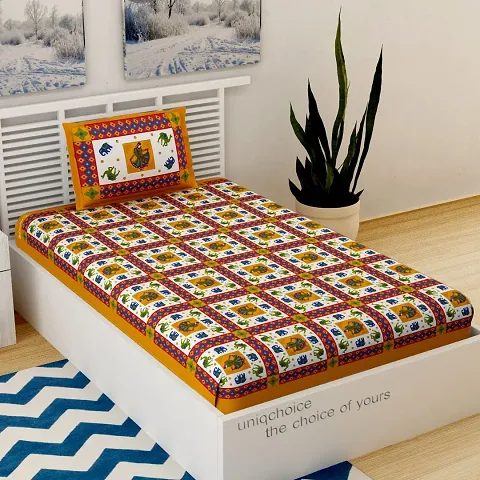 Printed Cotton Single Bedsheet with 1 Pillow Cover