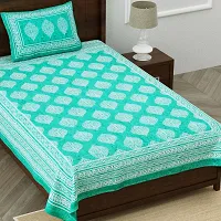 Designer Green Cotton Printed Single Bedsheet With Pillow Cover-thumb1