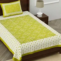 Designer Green Cotton Printed Single Bedsheet With Pillow Cover-thumb1