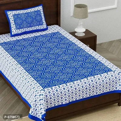 Designer Blue Cotton Printed Single Bedsheet With Pillow Cover-thumb2
