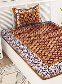 Designer Brown Cotton Printed Single Bedsheet With Pillow Cover-thumb2