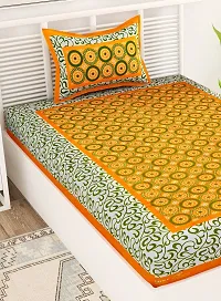 Designer Yellow Cotton Printed Single Bedsheet With Pillow Cover-thumb2