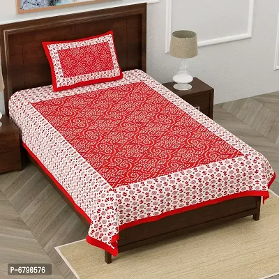 Designer Red Cotton Printed Single Bedsheet With Pillow Cover-thumb0