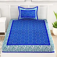 Designer Blue Cotton Printed Single Bedsheet With Pillow Cover-thumb1