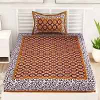 Designer Brown Cotton Printed Single Bedsheet With Pillow Cover-thumb1